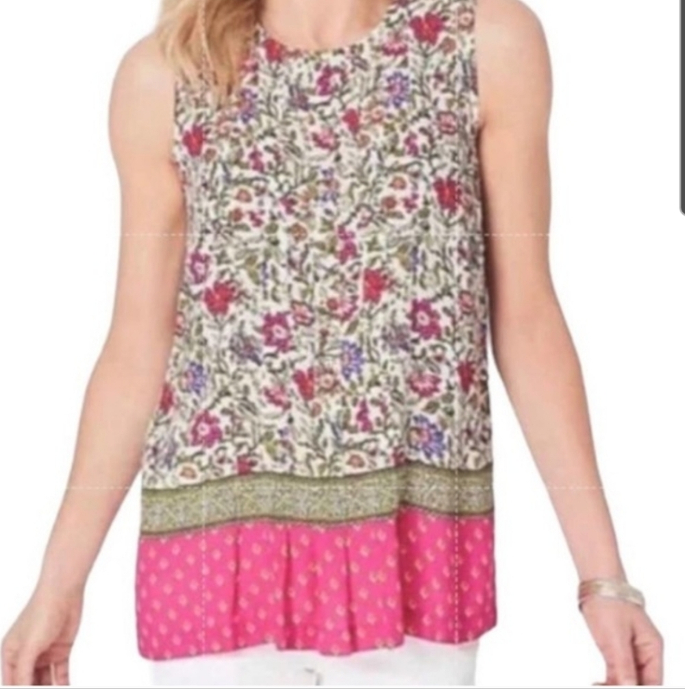 J. Jill Women's Flowy Tank Top Sleeveless Blouse Pink Floral Size L